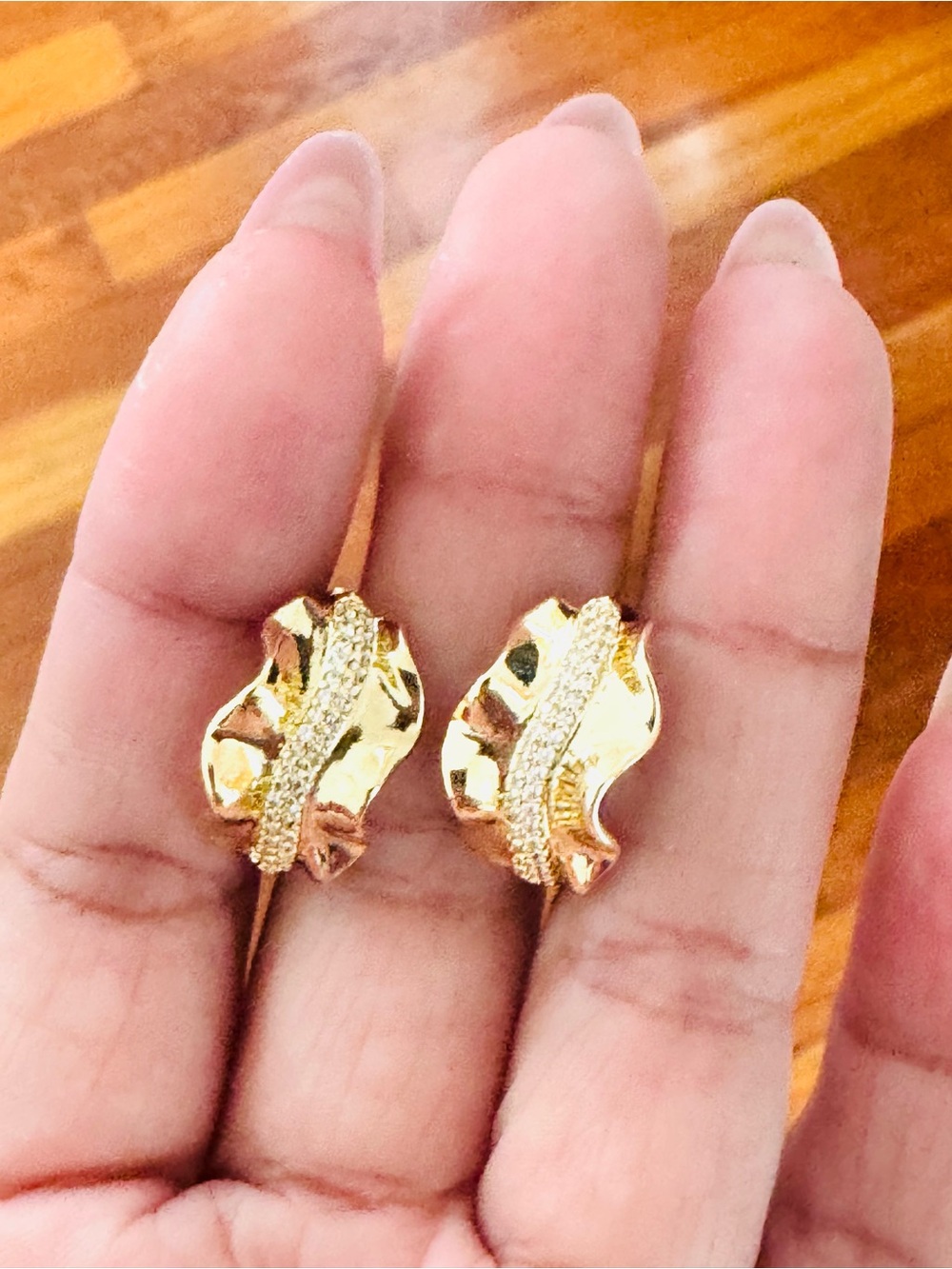Elegant 18K Gold Plated Leaf hoop Earrings with Pave Detail. New